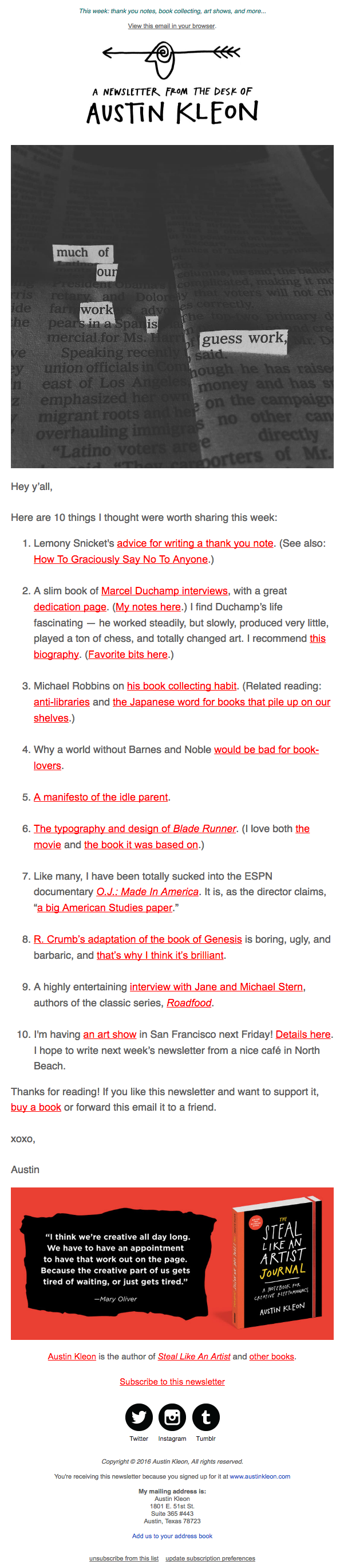 austin-kleon-newsletter-example.png Email Newsletter Example: Austin Kleon