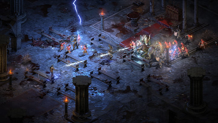 A paladin fighting hordes of demons in a cathedral