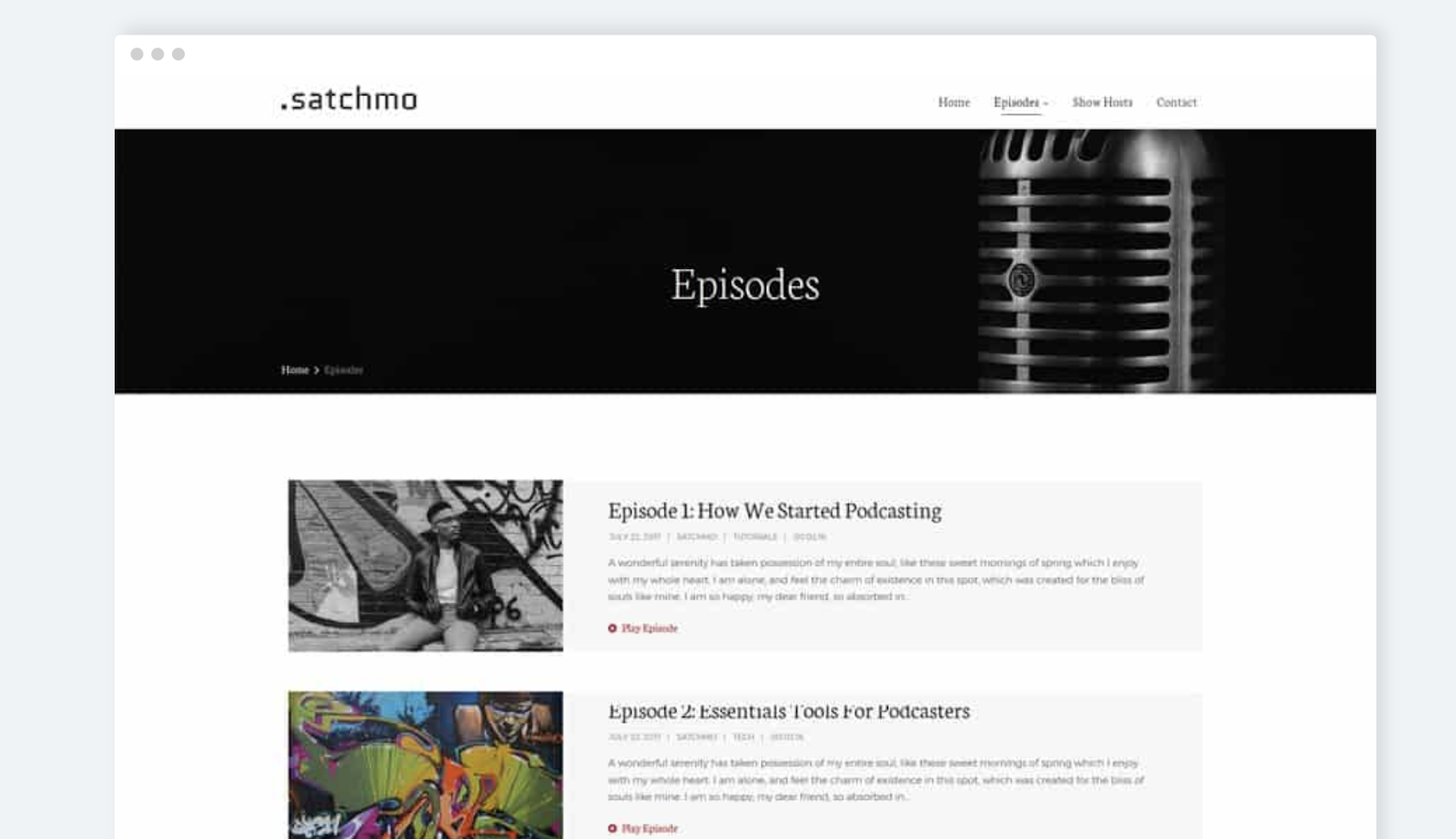 satchmo wordpress theme for podcasts download page