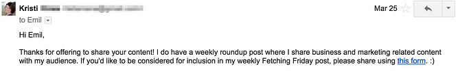 Screenshot of an email asking for infographic publishing.